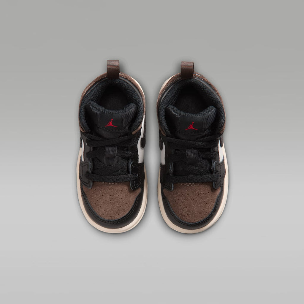 Jordan 1 Mid Baby/Toddler Shoes - Black/Palomino/University Red/Phantom - Image 4