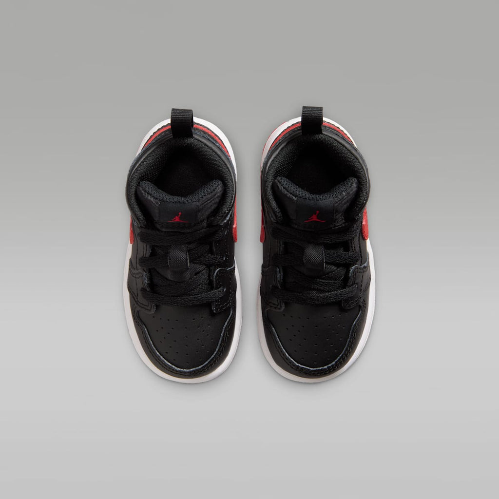 Jordan 1 Mid Baby/Toddler Shoes - Black/White/University Red - Image 4