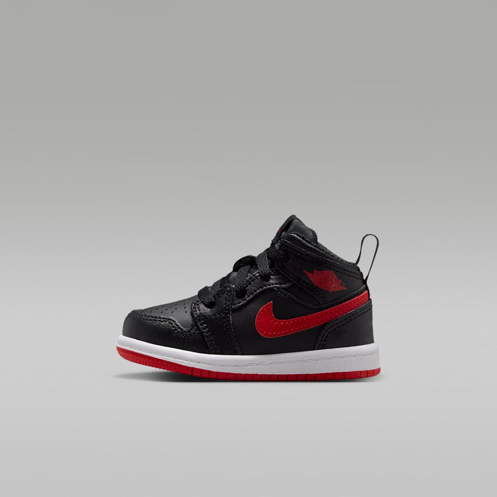 Jordan 1 Mid Baby/Toddler Shoes - Black/White/University Red - Image 1