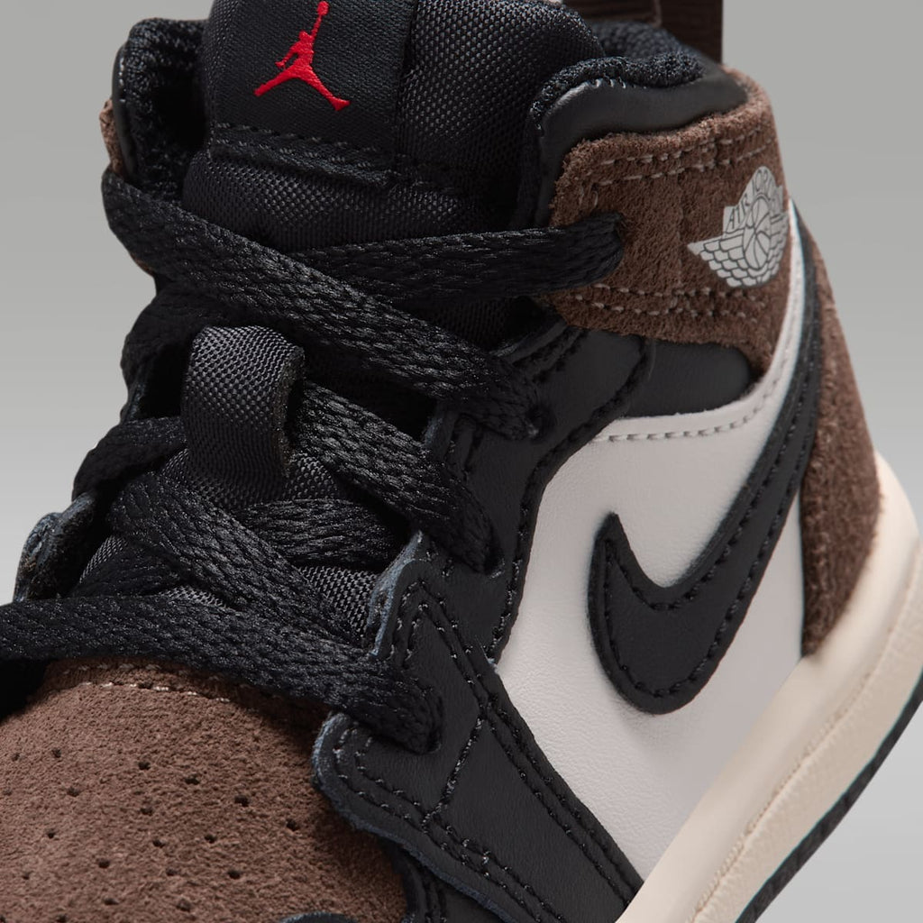 Jordan 1 Mid Baby/Toddler Shoes - Black/Palomino/University Red/Phantom - Image 7