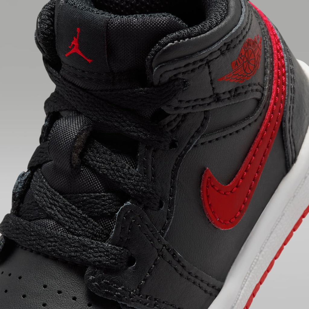 Jordan 1 Mid Baby/Toddler Shoes - Black/White/University Red - Image 7