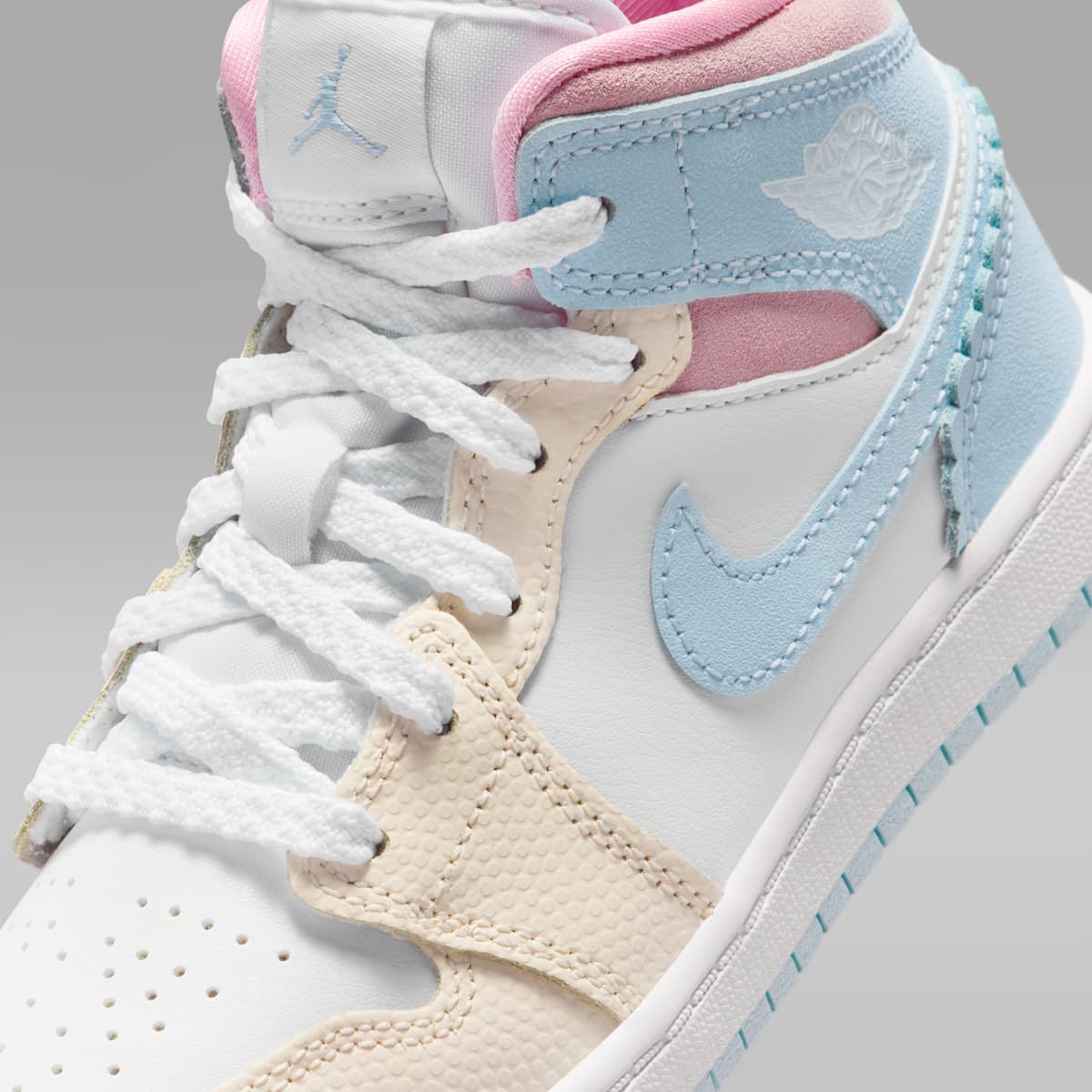 Jordan 1 Mid SE Little Kids' Shoes - Half Blue/Pale Ivory/White/Half Blue