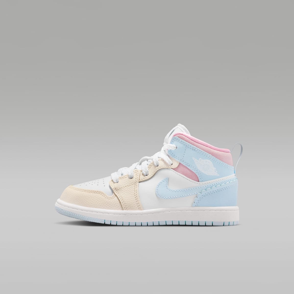 Jordan 1 Mid SE Little Kids' Shoes - Half Blue/Pale Ivory/White/Half Blue