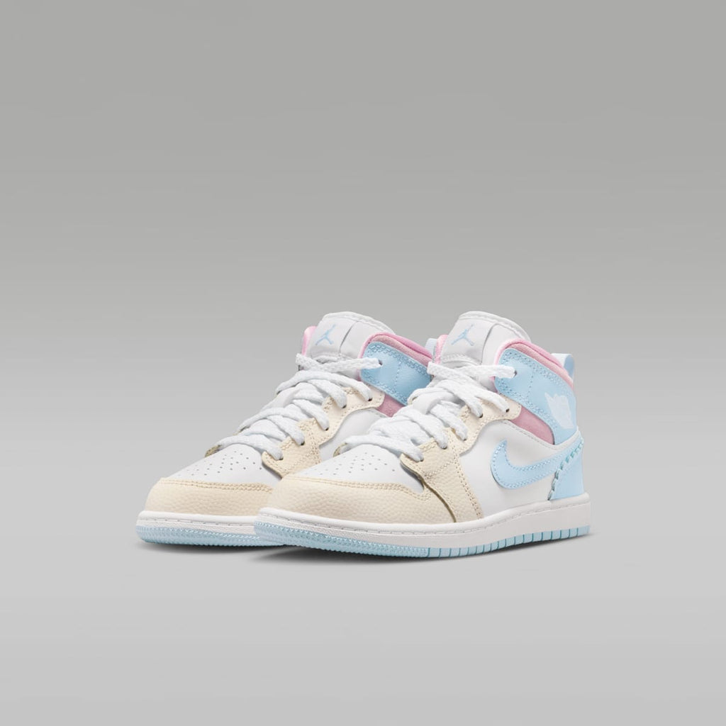 Jordan 1 Mid SE Little Kids' Shoes - Half Blue/Pale Ivory/White/Half Blue