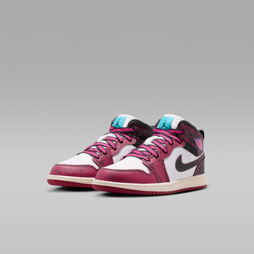 Jordan 1 Mid SE Little Kids' Shoes - Sweet Beet/Off Noir/White/Desert Pink