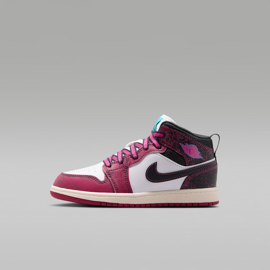 Jordan 1 Mid SE Little Kids' Shoes - Sweet Beet/Off Noir/White/Desert Pink
