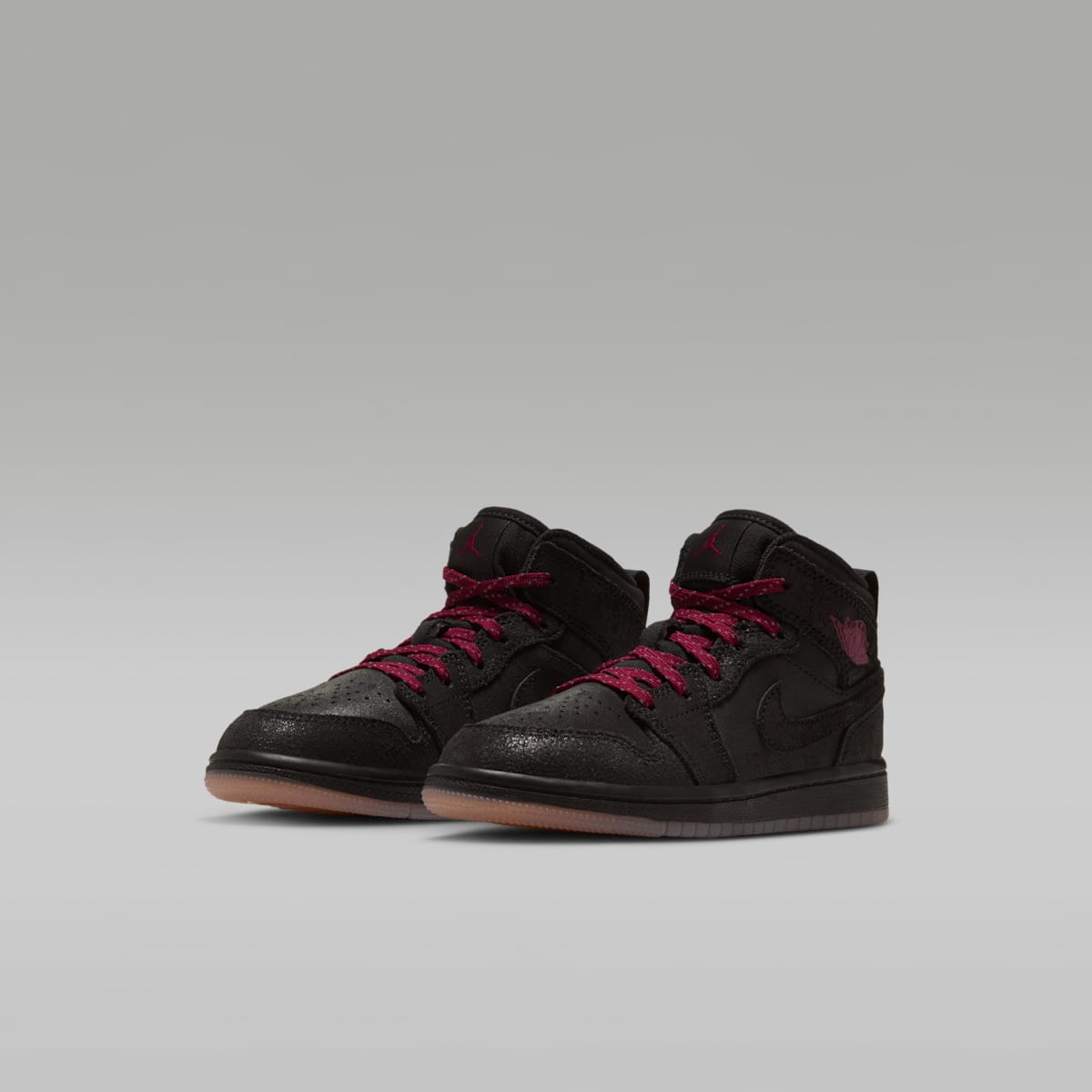 Jordan 1 Mid SE Little Kids' Shoes - Black/Gum Medium Brown/Team Red