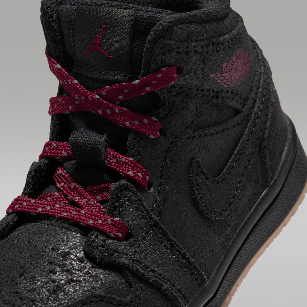 Jordan 1 Mid SE Baby/Toddler Shoes - Black/Gum Medium Brown/Team Red - Image 7