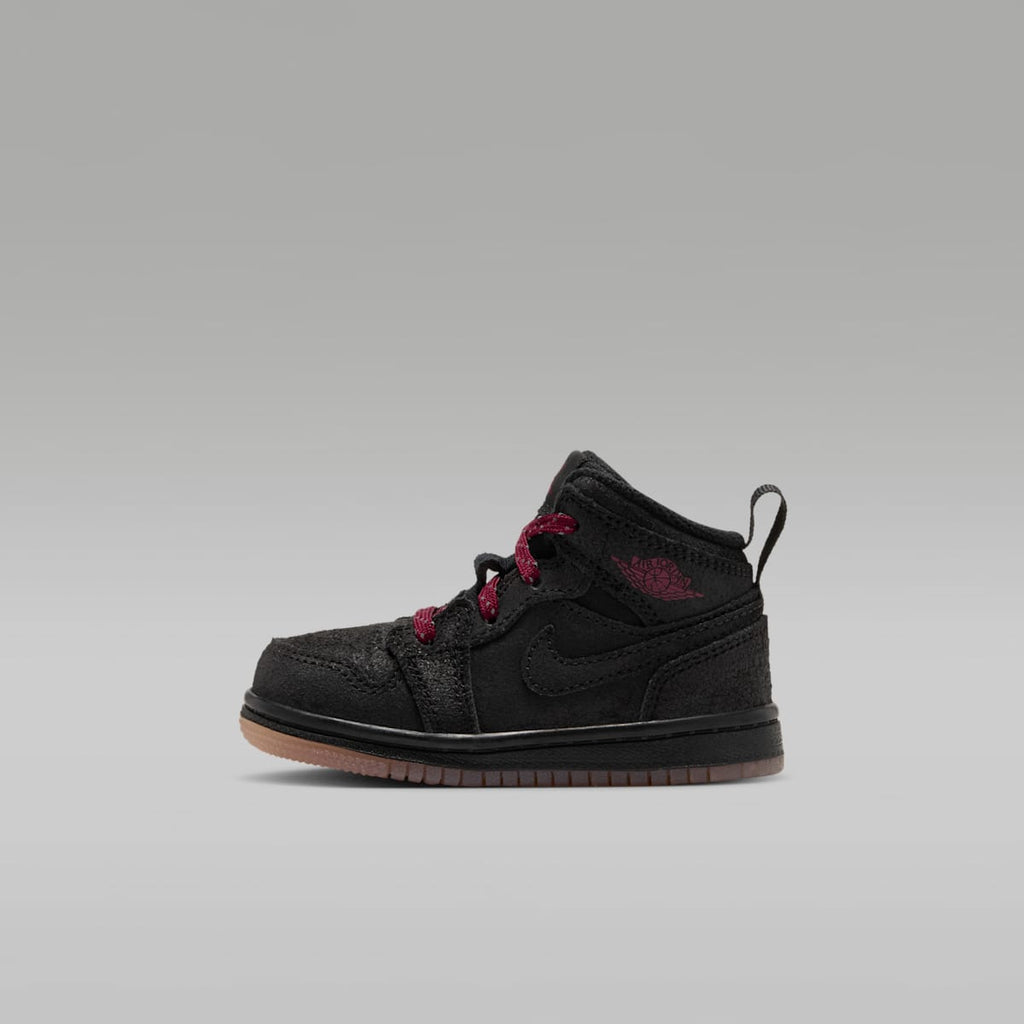 Jordan 1 Mid SE Baby/Toddler Shoes - Black/Gum Medium Brown/Team Red - Image 1