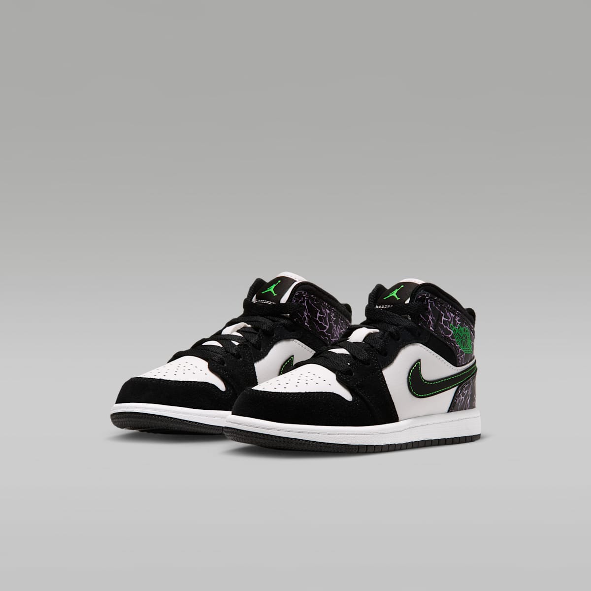 Jordan 1 Mid SE Little Kids' Shoes - Black/Summit White/Laser Purple/Scream Green