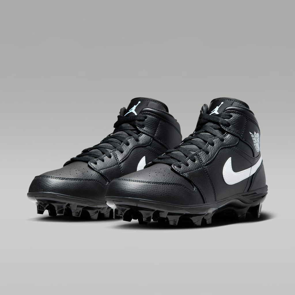 Jordan 1 Mid TD Men's Football Cleat - Black/Black/White - Image 5