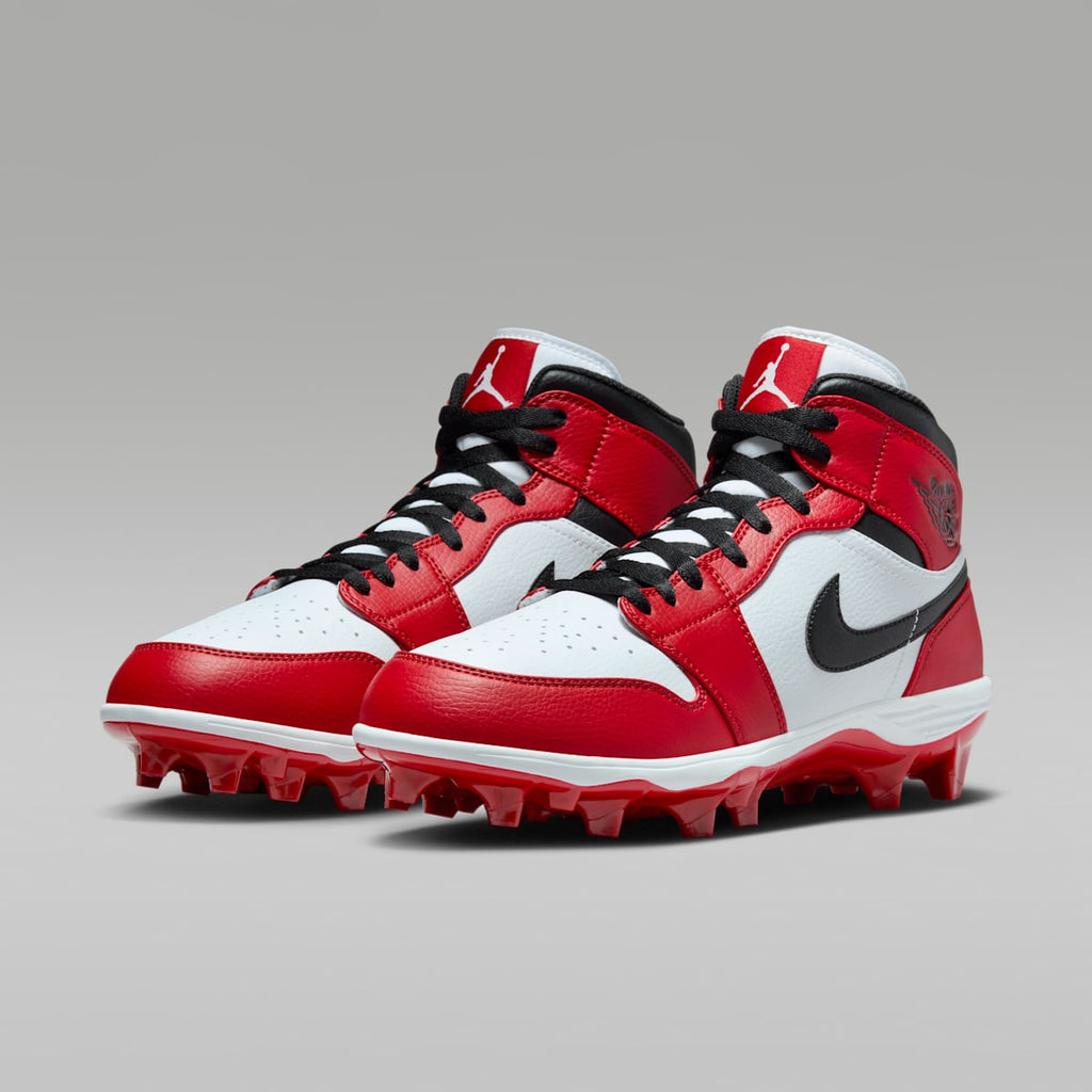Jordan 1 Mid TD Men's Football Cleat - White/Varsity Red/Black - Image 5