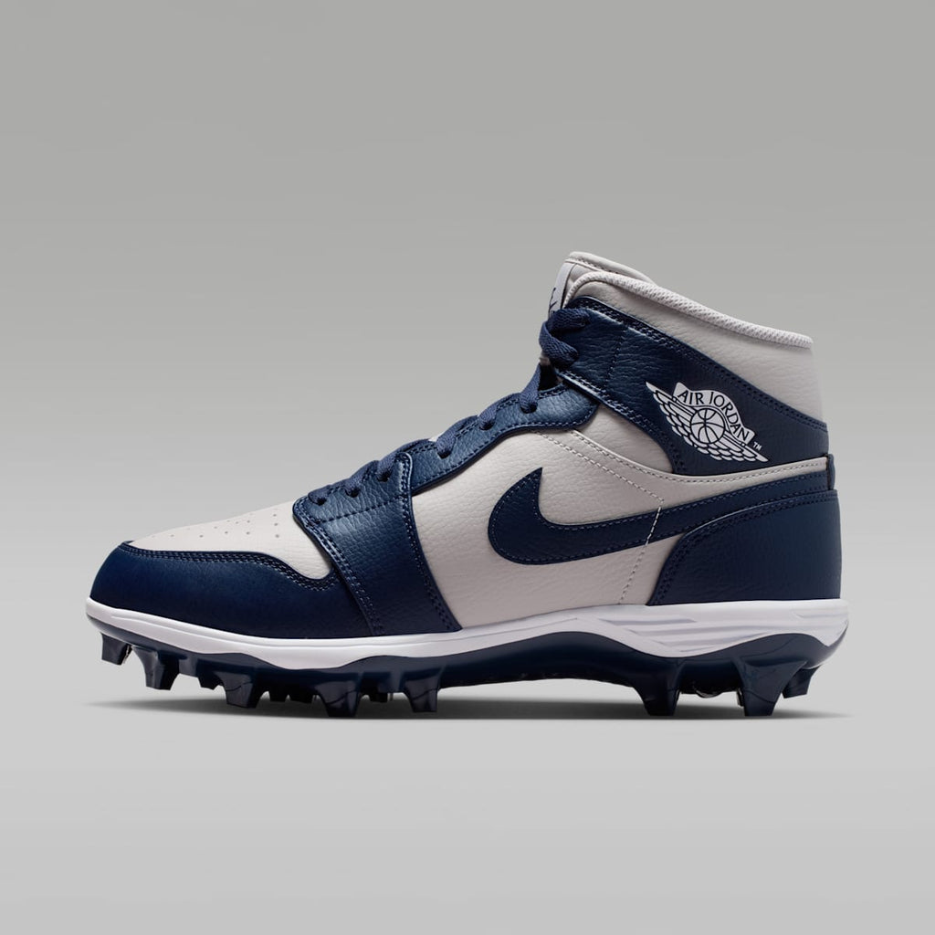 Jordan 1 Mid TD Men's Football Cleat - Wolf Grey/White/College Navy - Image 1