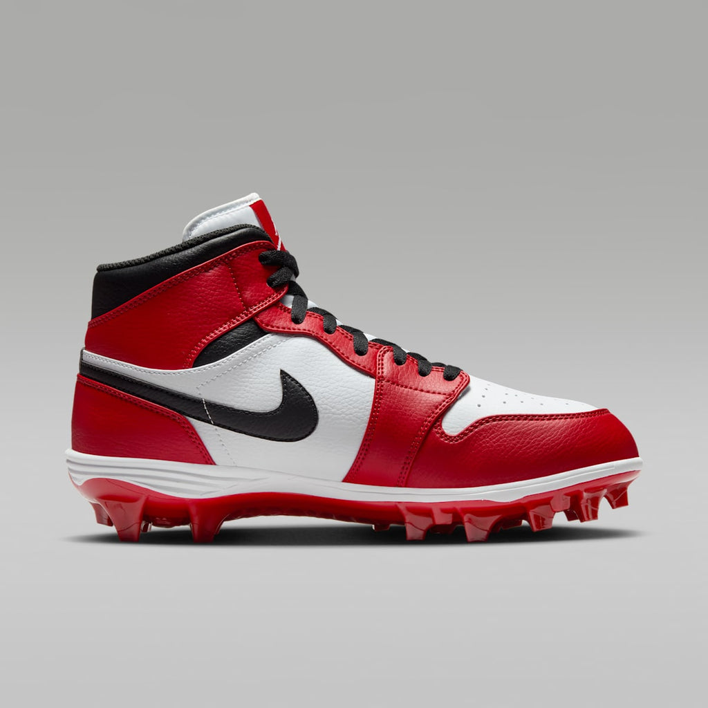 Jordan 1 Mid TD Men's Football Cleat - White/Varsity Red/Black - Image 3