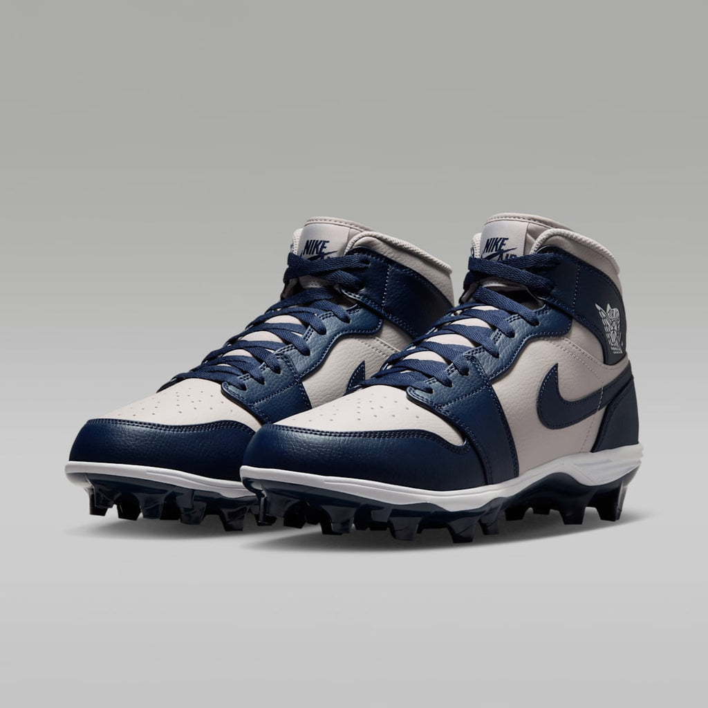 Jordan 1 Mid TD Men's Football Cleat - Wolf Grey/White/College Navy - Image 5