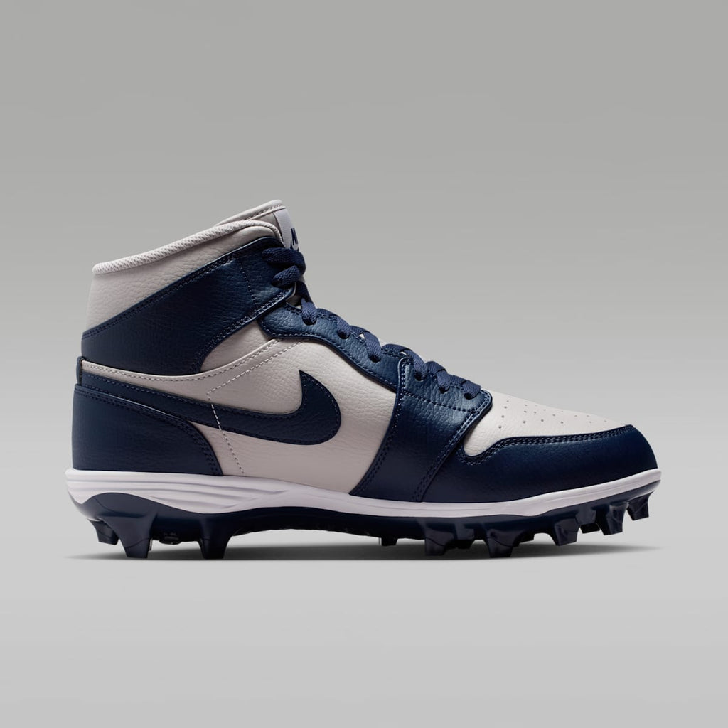 Jordan 1 Mid TD Men's Football Cleat - Wolf Grey/White/College Navy - Image 3