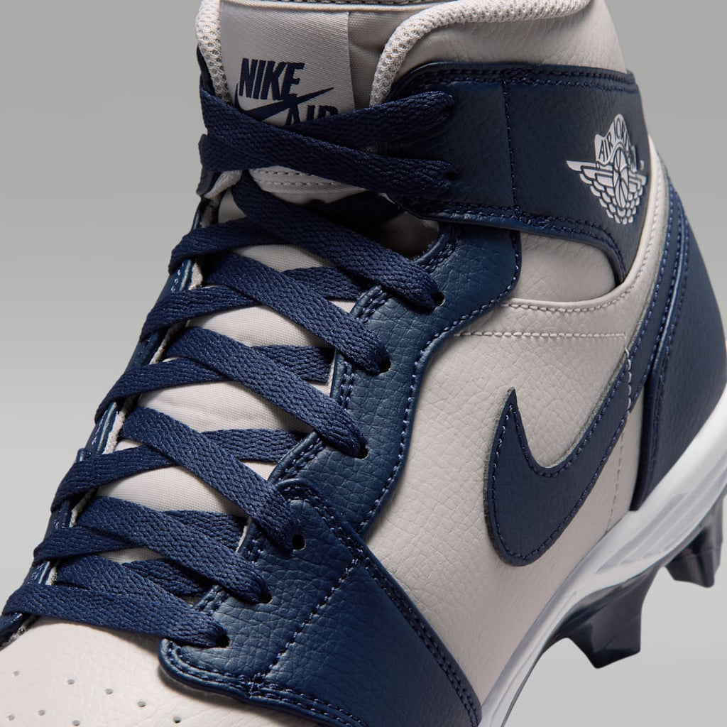 Jordan 1 Mid TD Men's Football Cleat - Wolf Grey/White/College Navy - Image 8