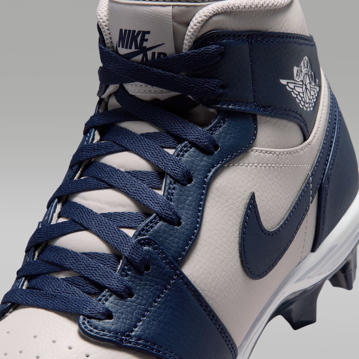 Jordan 1 Mid TD Men's Football Cleat - Wolf Grey/White/College Navy - Image 8