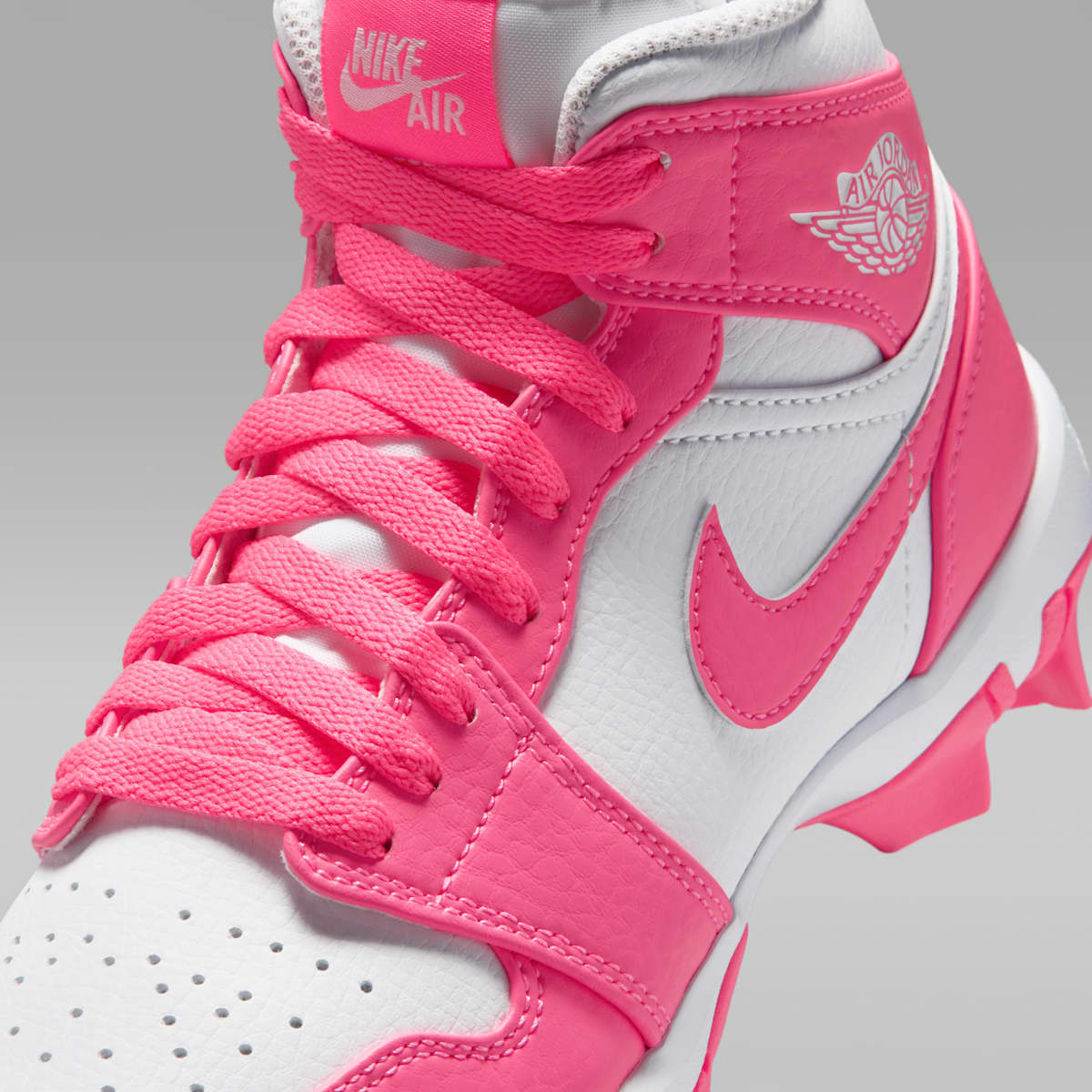 Jordan 1 Mid Little/Big Kids' Cleats - White/Sunset Pulse/Digital Pink