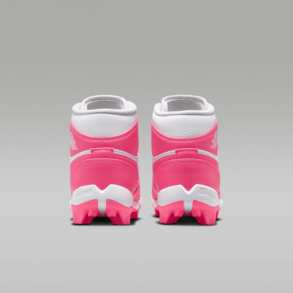 Jordan 1 Mid Little/Big Kids' Cleats - White/Sunset Pulse/Digital Pink