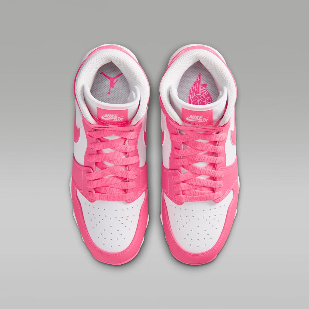 Jordan 1 Mid Little/Big Kids' Cleats - White/Sunset Pulse/Digital Pink