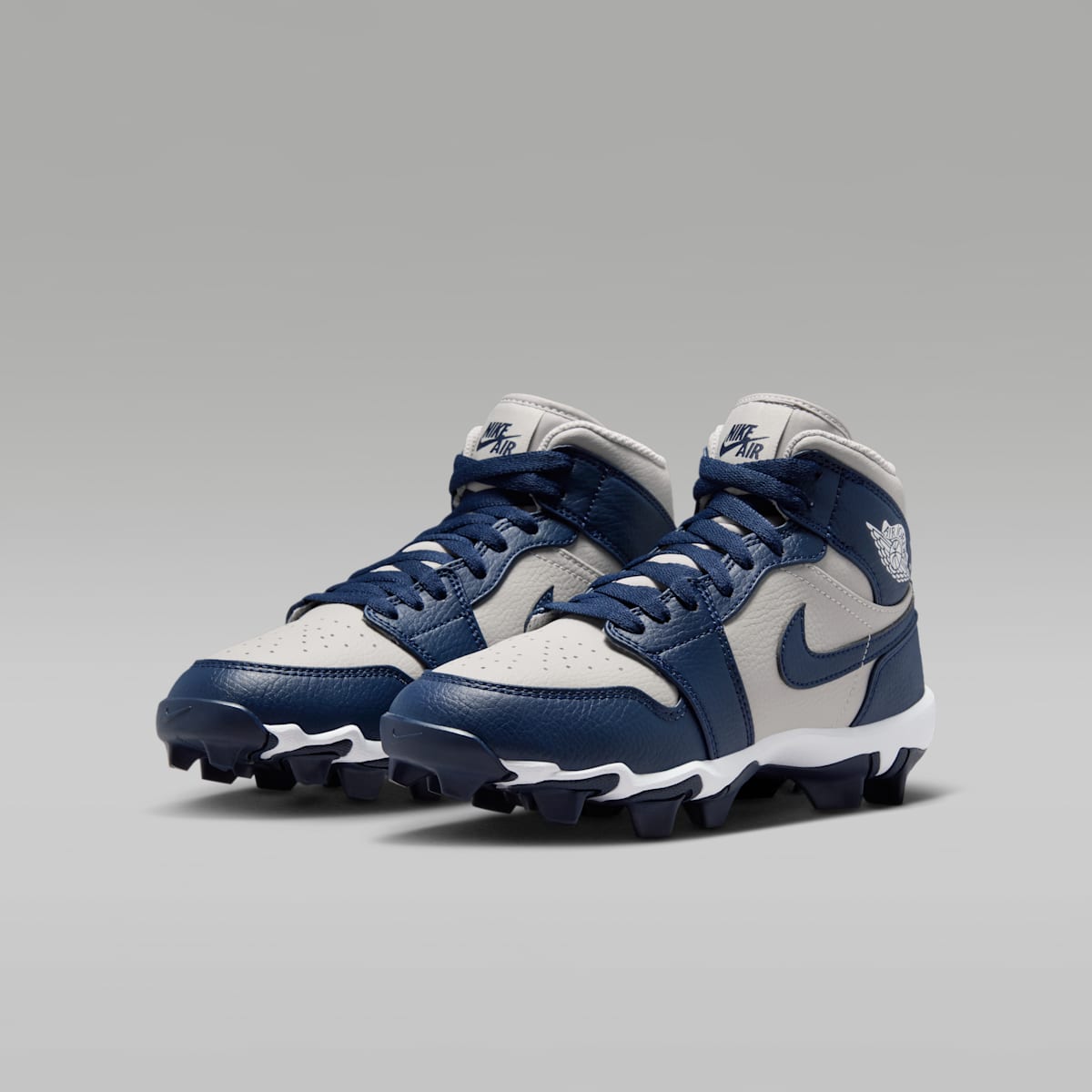 Jordan 1 Mid Little/Big Kids' Cleats - Wolf Grey/College Navy