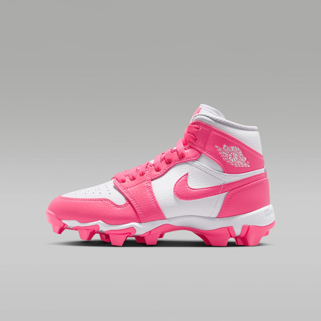 Jordan 1 Mid Little/Big Kids' Cleats - White/Sunset Pulse/Digital Pink