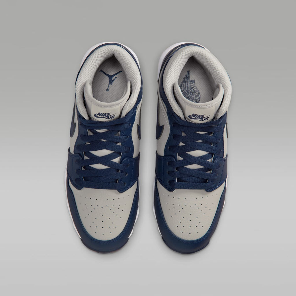 Jordan 1 Mid Little/Big Kids' Cleats - Wolf Grey/College Navy
