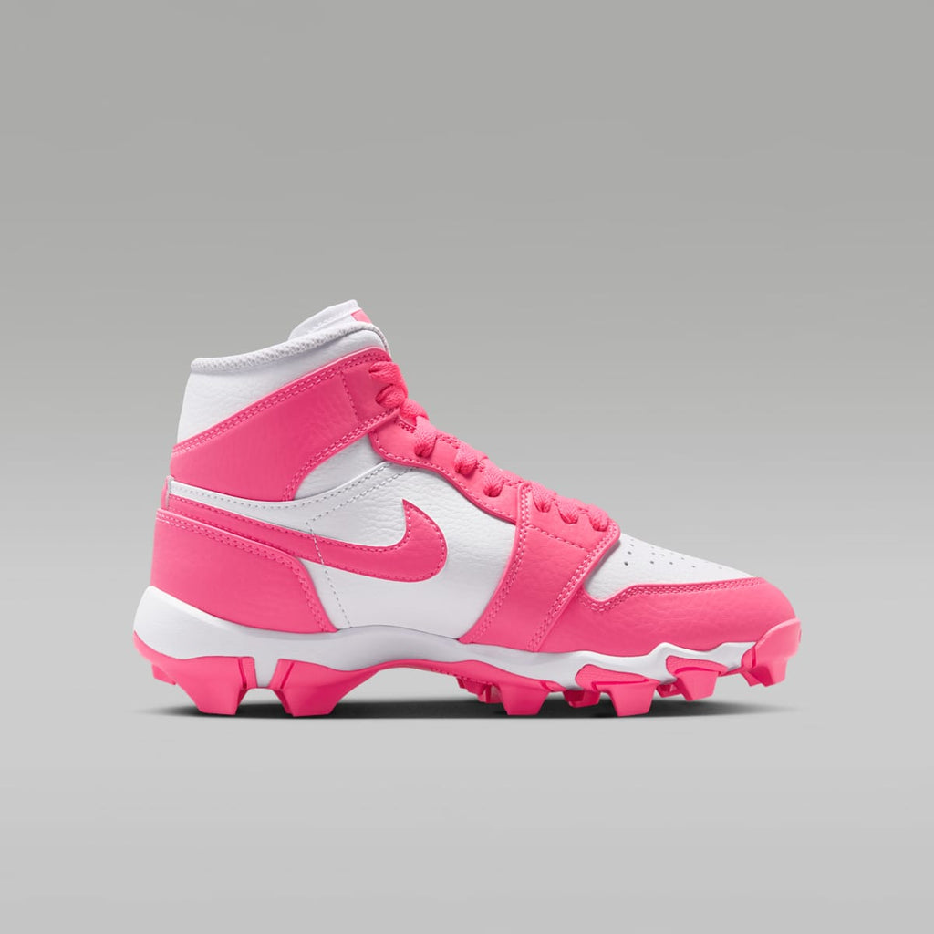 Jordan 1 Mid Little/Big Kids' Cleats - White/Sunset Pulse/Digital Pink