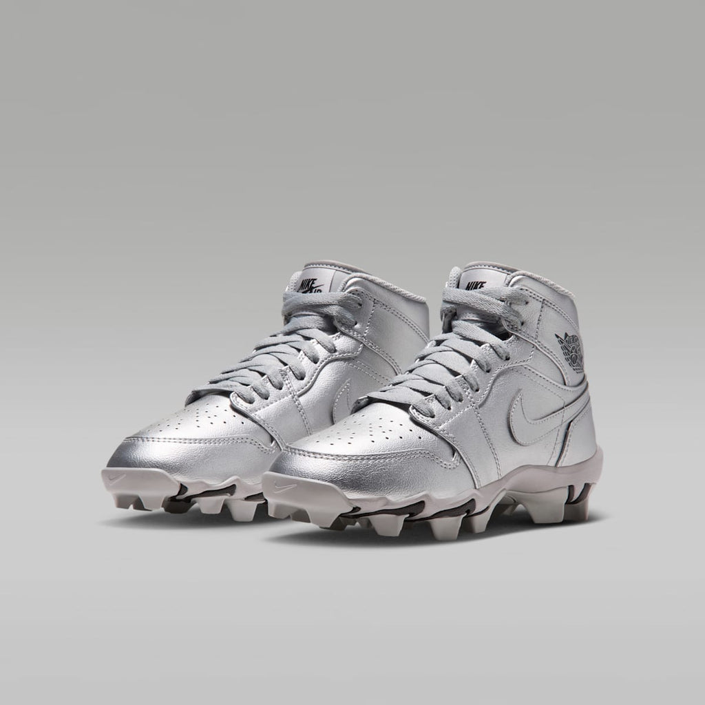 Jordan 1 Mid Little/Big Kids' Cleats - Metallic Silver/Black