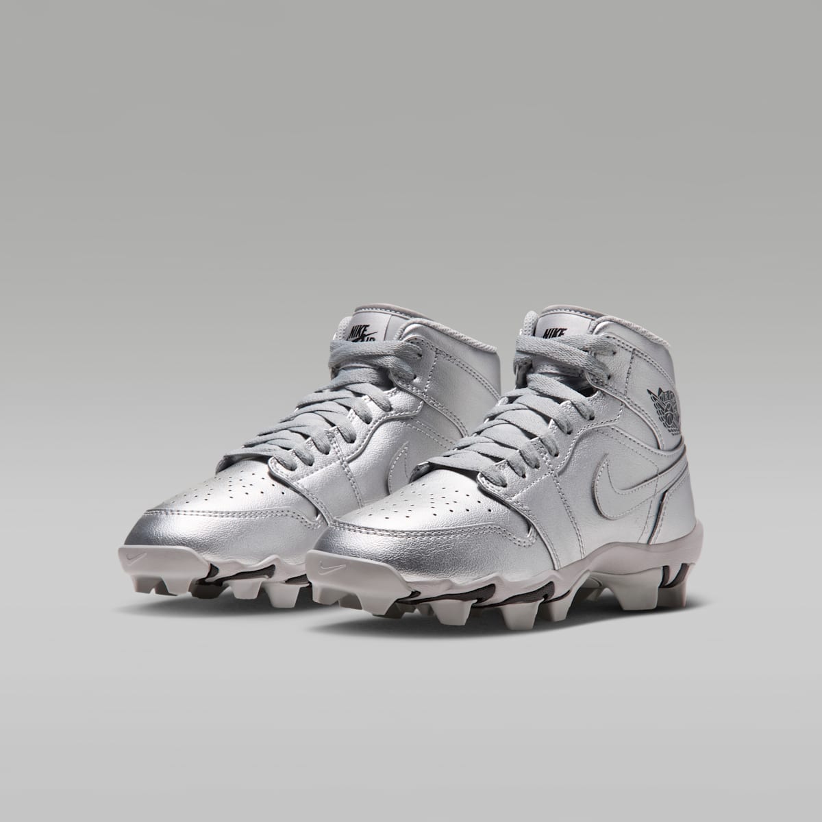 Jordan 1 Mid Little/Big Kids' Cleats - Metallic Silver/Black