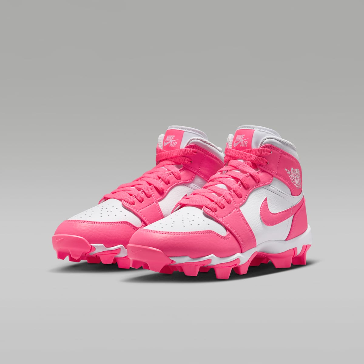 Jordan 1 Mid Little/Big Kids' Cleats - White/Sunset Pulse/Digital Pink