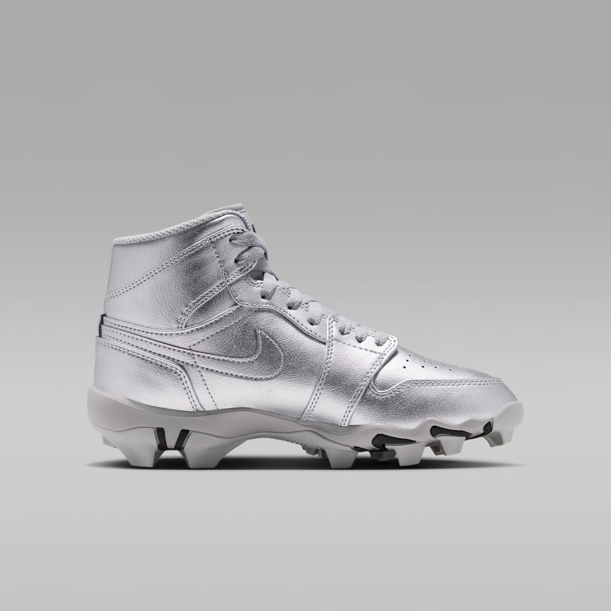 Jordan 1 Mid Little/Big Kids' Cleats - Metallic Silver/Black