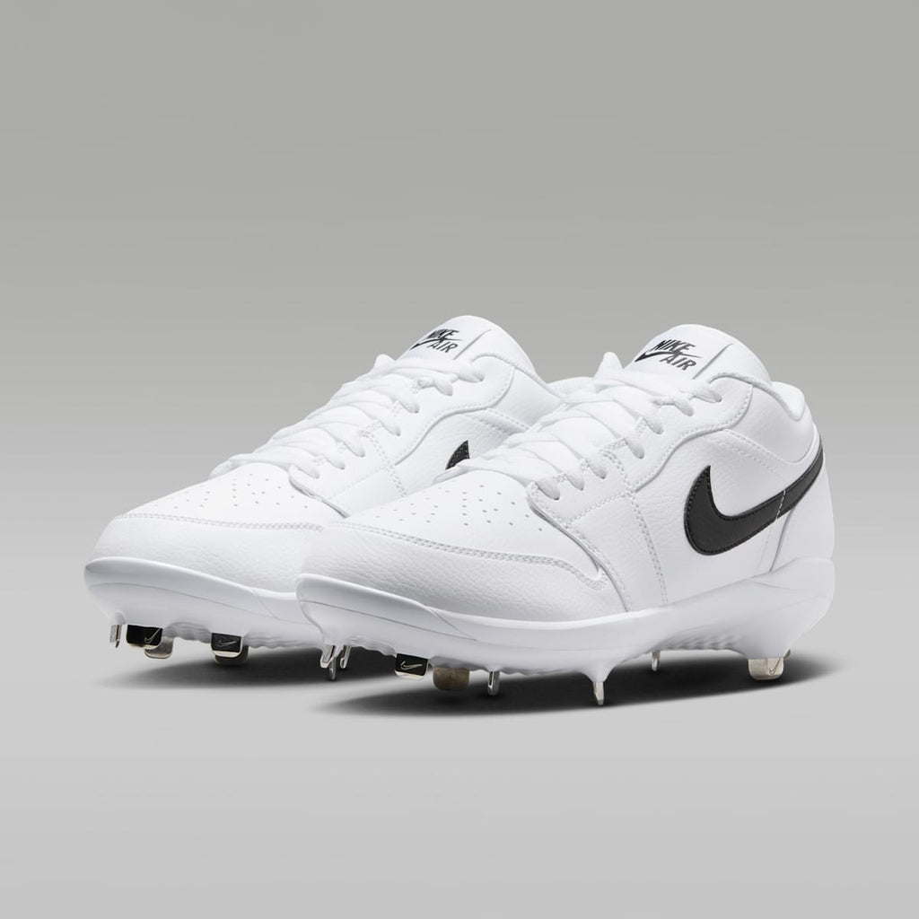 Jordan 1 Retro Low Metal Baseball Cleats - White/White/Black - Image 5