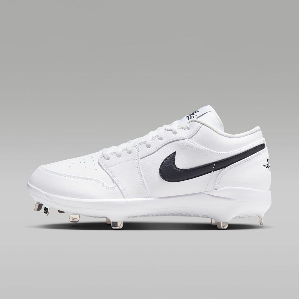 Jordan 1 Retro Low Metal Baseball Cleats - White/White/Black - Image 1