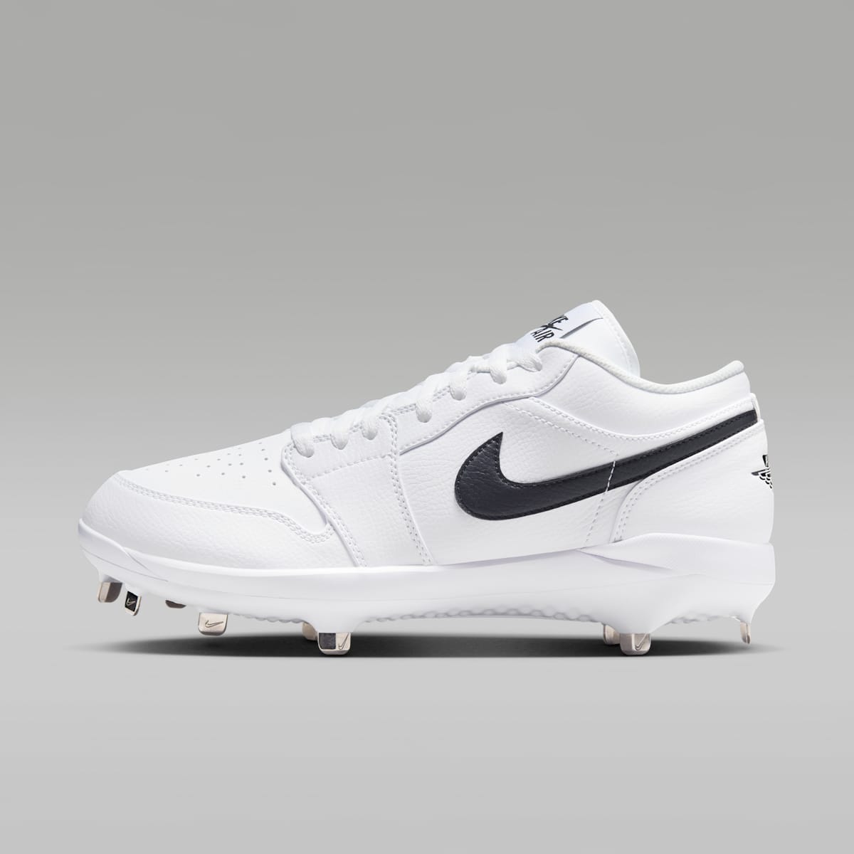 Jordan 1 Retro Low Metal Baseball Cleats - White/White/Black - Image 1