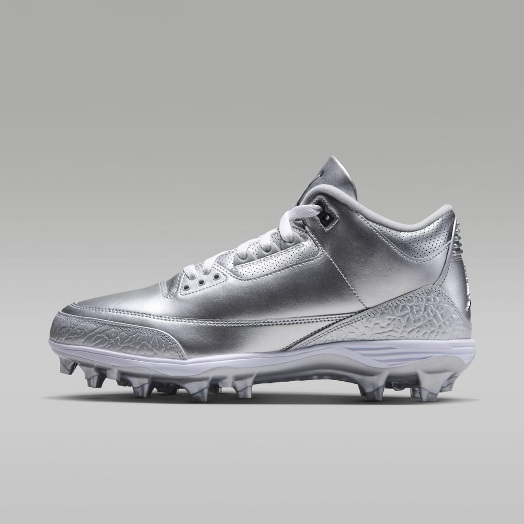 Jordan 3 Mid TD Men's Football Cleats - Metallic Silver/White/Black - Image 1