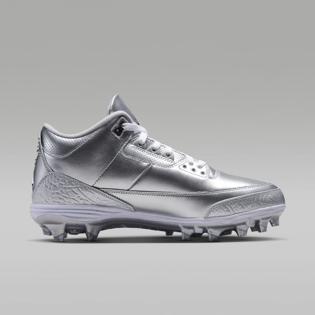 Jordan 3 Mid TD Men's Football Cleats - Metallic Silver/White/Black - Image 3
