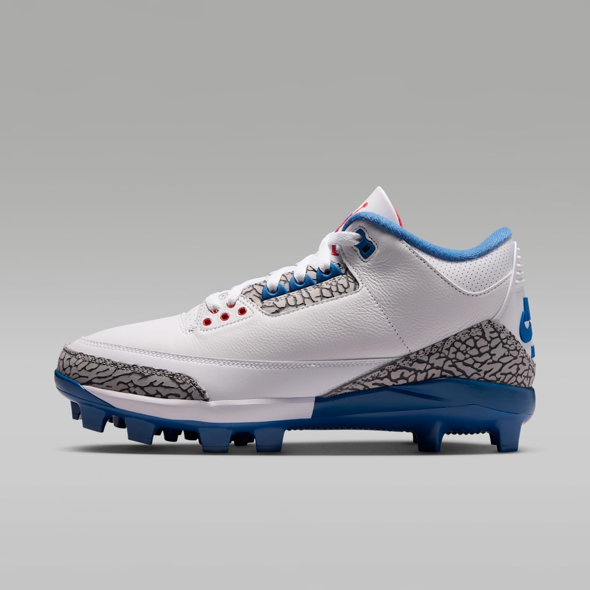 Jordan 3 Retro MCS "True Blue" Men's Baseball Cleats - White/True Blue/Cement Grey/Fire Red - Image 1
