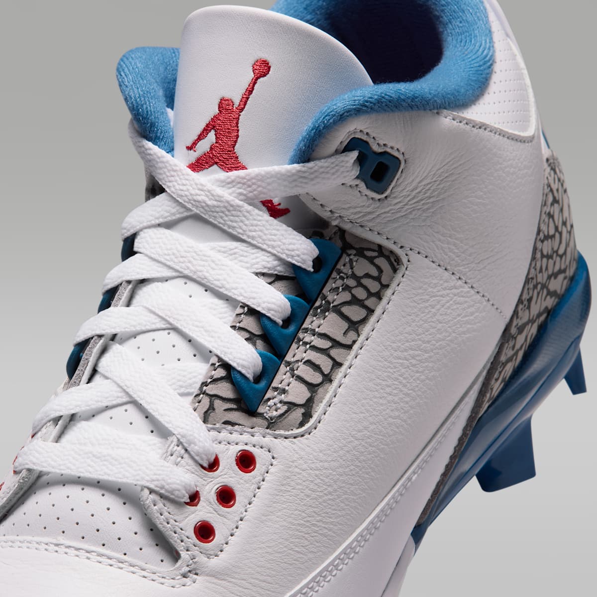 Jordan 3 Retro MCS "True Blue" Men's Baseball Cleats - White/True Blue/Cement Grey/Fire Red - Image 8