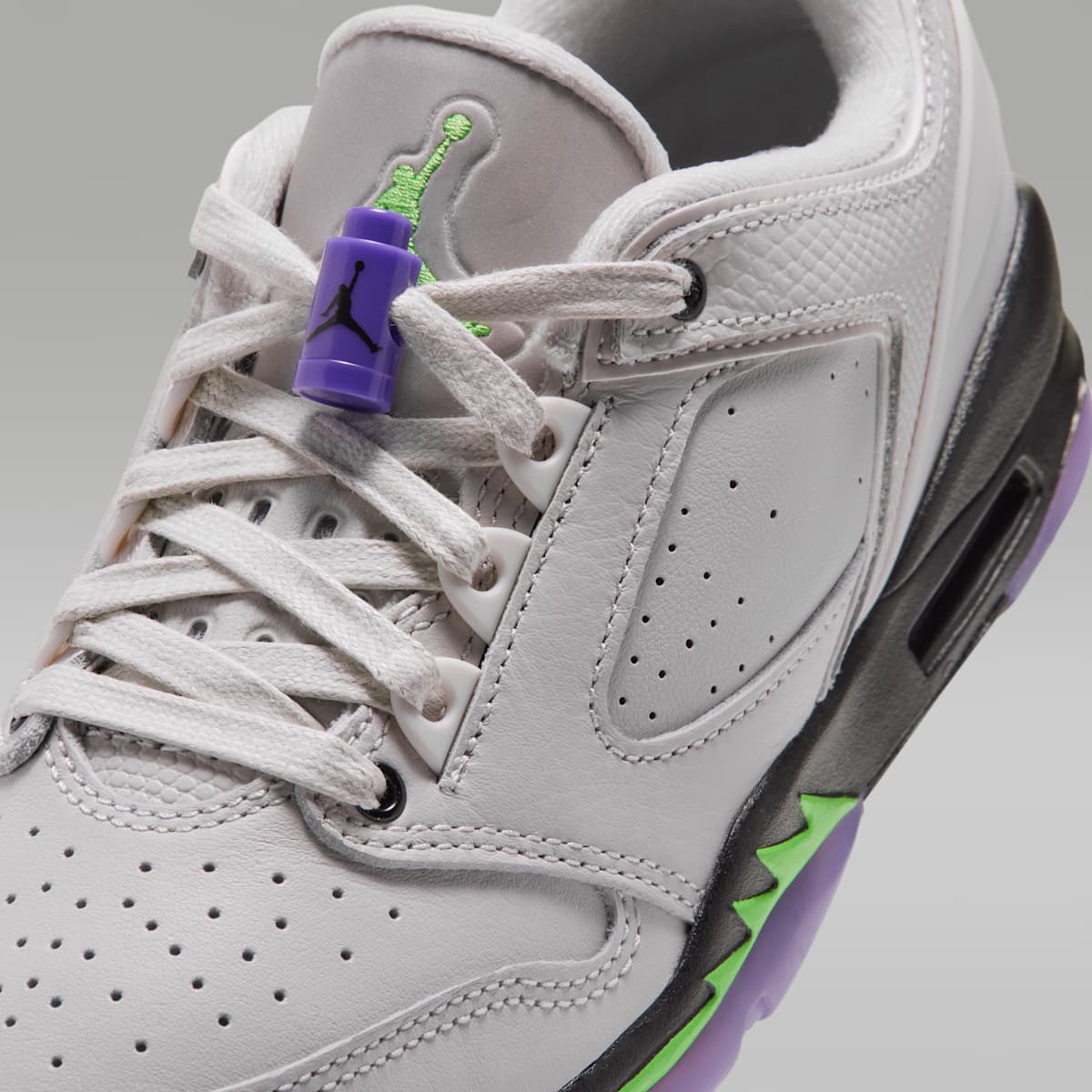 Air Jordan Sixty Plus Low Big Kids' Shoes - Light Bone/Laser Purple/Black/Scream Green - Image 7