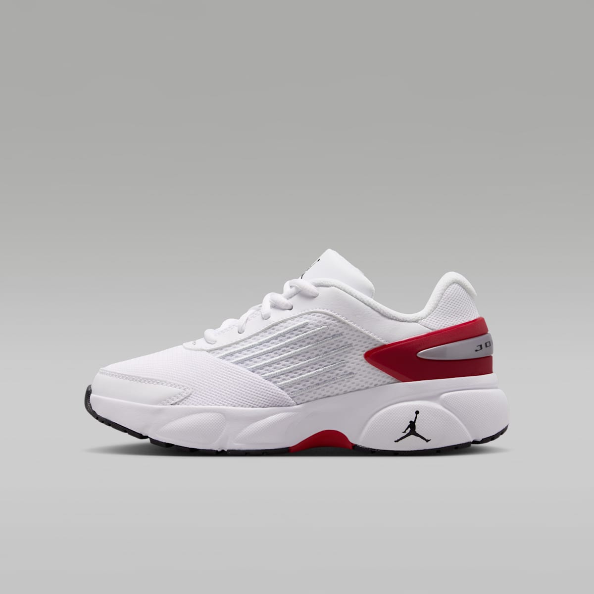 Jordan Trunner Flow Big Kids' Shoes - White/Gym Red/Metallic Silver/Black - Image 1