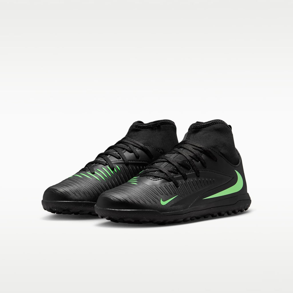 Nike Jr. Phantom 6 High Club Big Kids' Turf Soccer Shoes - Black/Black/Illusion Green