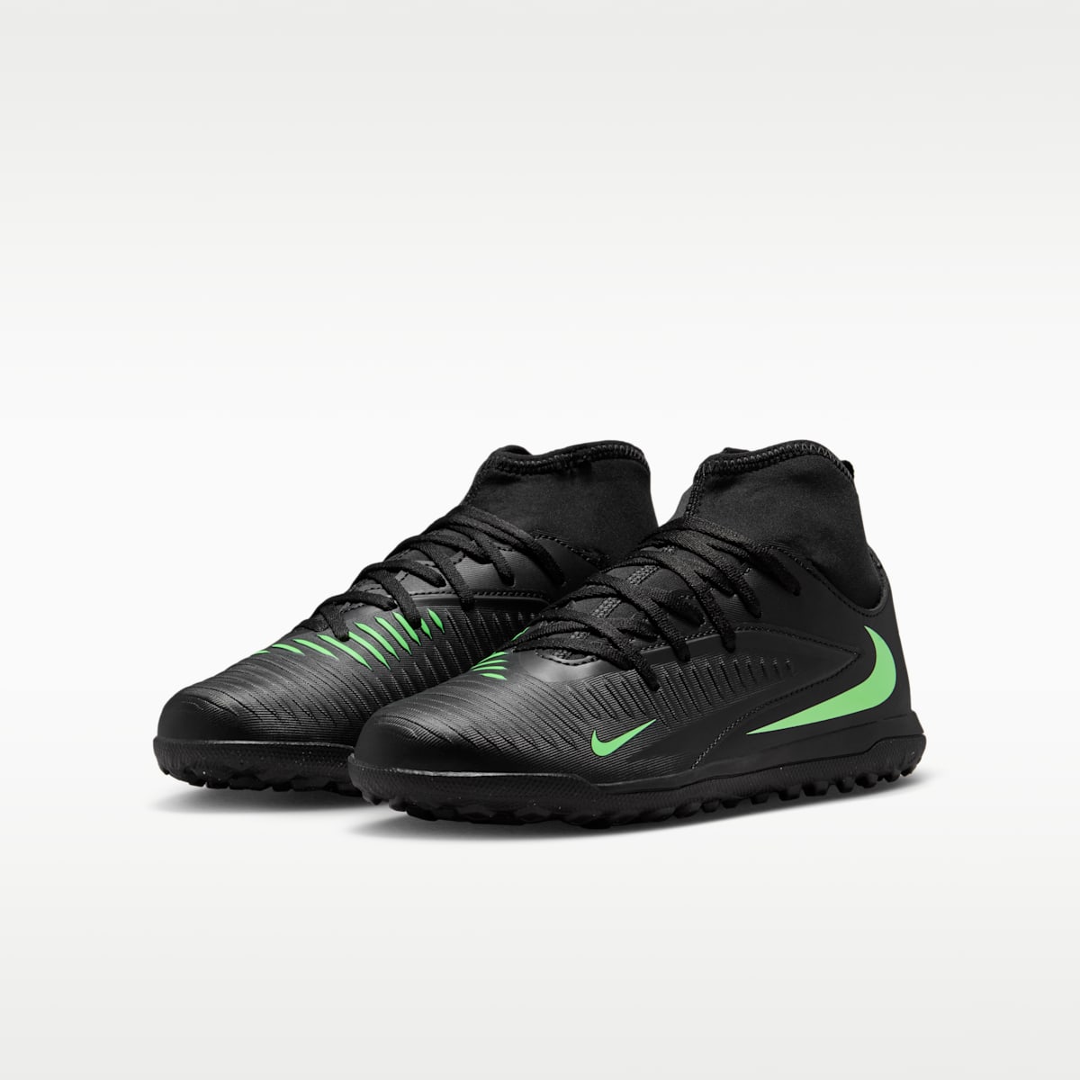 Nike Jr. Phantom 6 High Club Big Kids' Turf Soccer Shoes - Black/Black/Illusion Green
