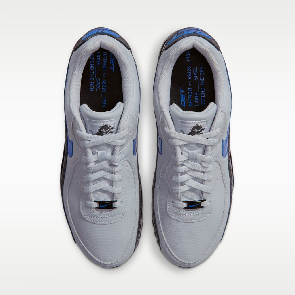 Nike Air Max 90 (Detroit Lions) Men's NFL Shoes - Field Silver/Black/Blue Spark - Image 4