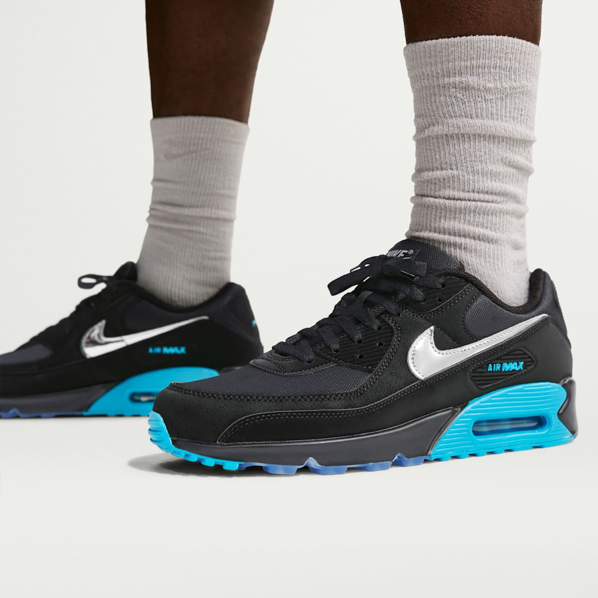 Nike Air Max 90 Premium "Scorpion" Men's Shoes - Black/Gamma Blue/Ice/Chrome - Image 9