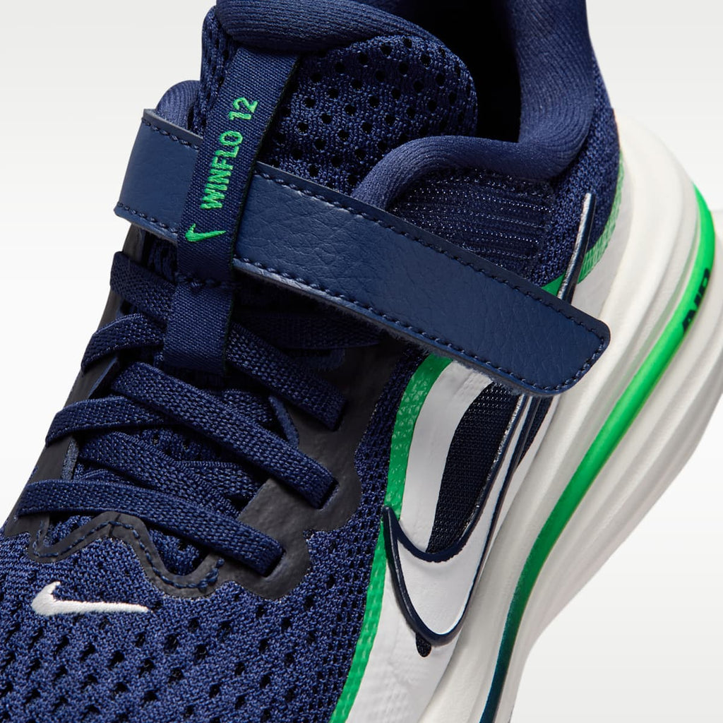 Nike Winflo 12 Little Kids' Road Running Shoes - Midnight Navy/Green Spark/Summit White