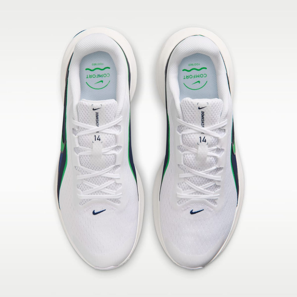 Nike Downshifter 14 Men's Road Running Shoe - White/Midnight Navy/Summit White/Green Spark - Image 4