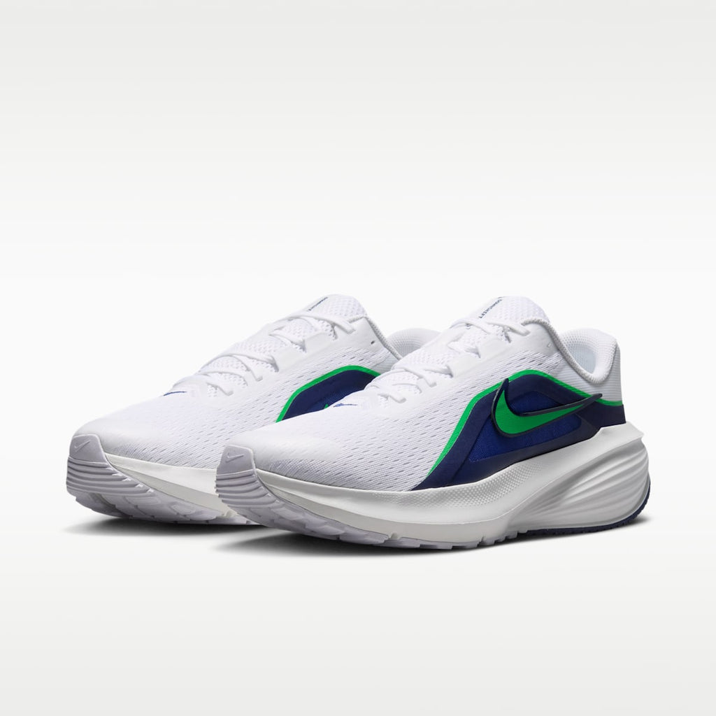 Nike Downshifter 14 Men's Road Running Shoes (Wide) - White/Midnight Navy/Summit White/Green Spark - Image 5