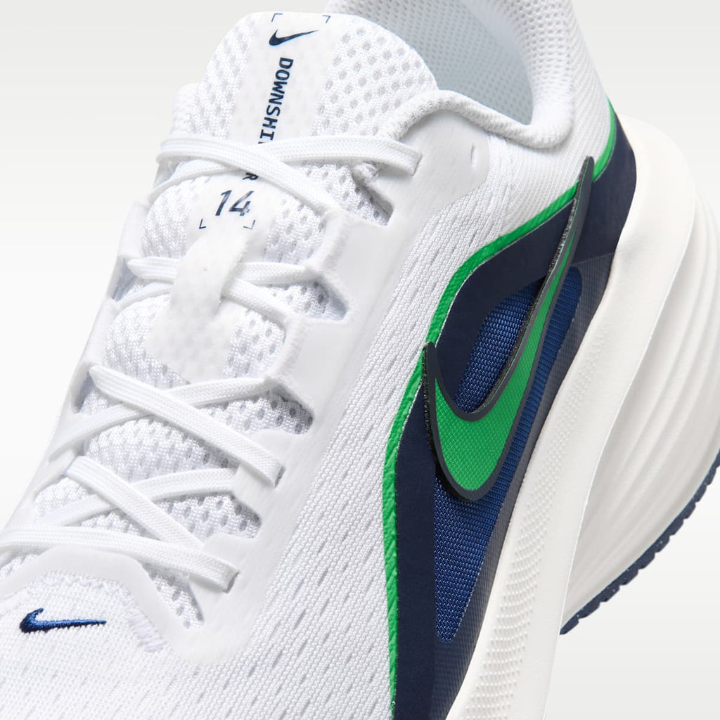 Nike Downshifter 14 Men's Road Running Shoe - White/Midnight Navy/Summit White/Green Spark - Image 7